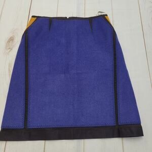 Bottega Veneta wool colorblock A line mid length skirt blue tan panel